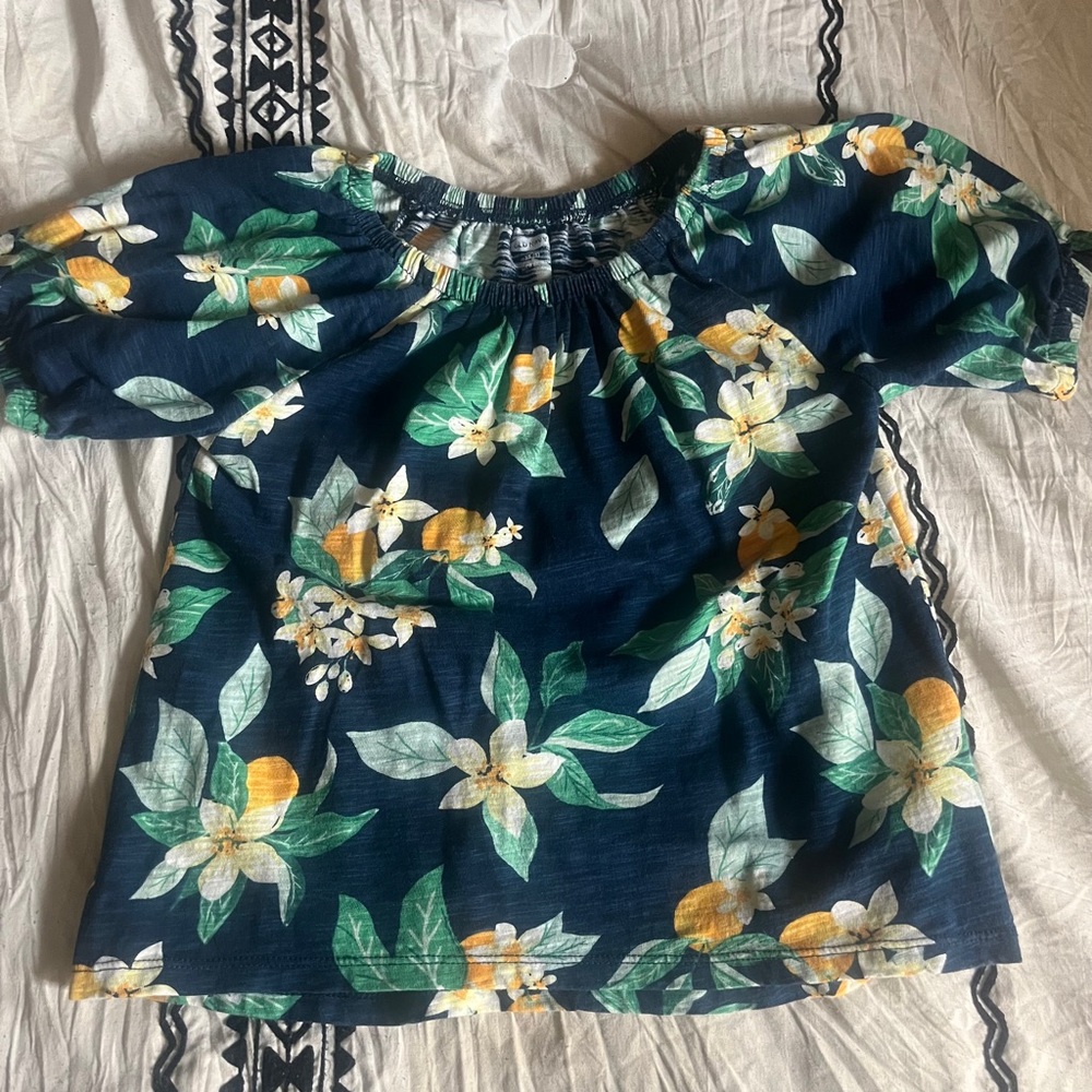 Old Navy Floral Navy Blouse with Yellow and Green Accents Kids Girls Size 5